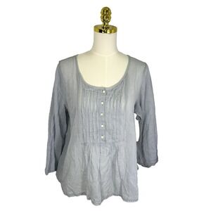 Ralph Lauren Denim & Supply Womens L Top Blue Chambray Sheer Embroidered Hem NEW